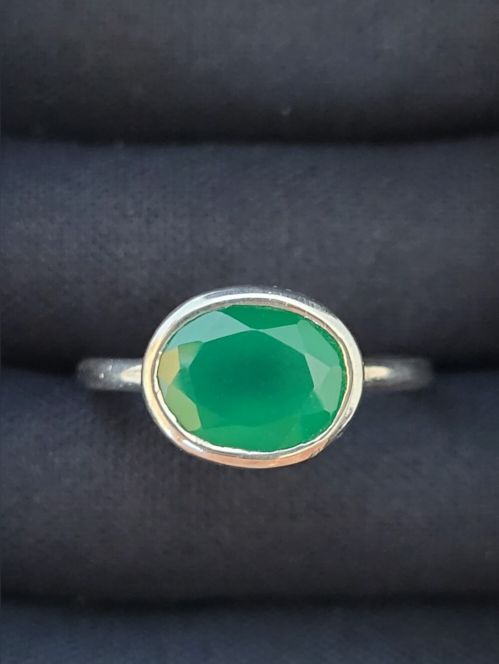 Green Onyx/Sterling Silver Ring, Size 7.5